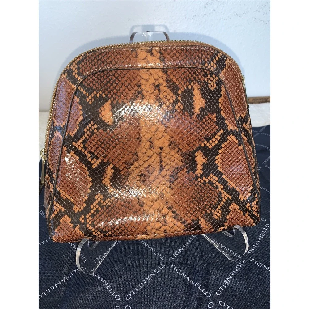 Tignanello Capri Faux Python Cognac Crossbody Leather Bag- NWT Dust‎ Cover